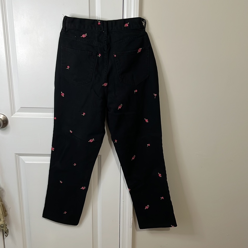 PacSun Rose Embroidered Black High Waisted Straight Leg Jeans - Picture 5 of 9